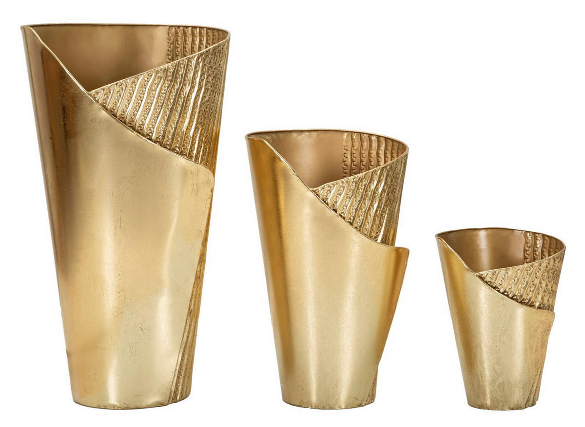 DEKOVASEN IM 3ER-SET Flosty, goldfarben, Eisen, Höhen 75, 55 und 35 cm - Goldfarben, Metall (75cm) - Mauro Ferretti
