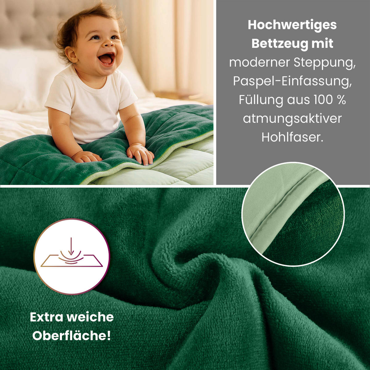 PLÜSCH Steppbett Bi-Color grün 155x220 - Grün, Textil (155/220cm) - wometo