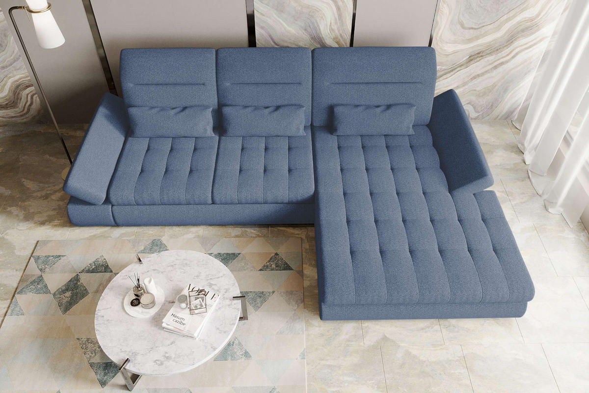 ECKSOFA Toscana Plus Strukturstoff inkl. Schlaffunktion - Blau, Textil (300/179cm) - 99rooms