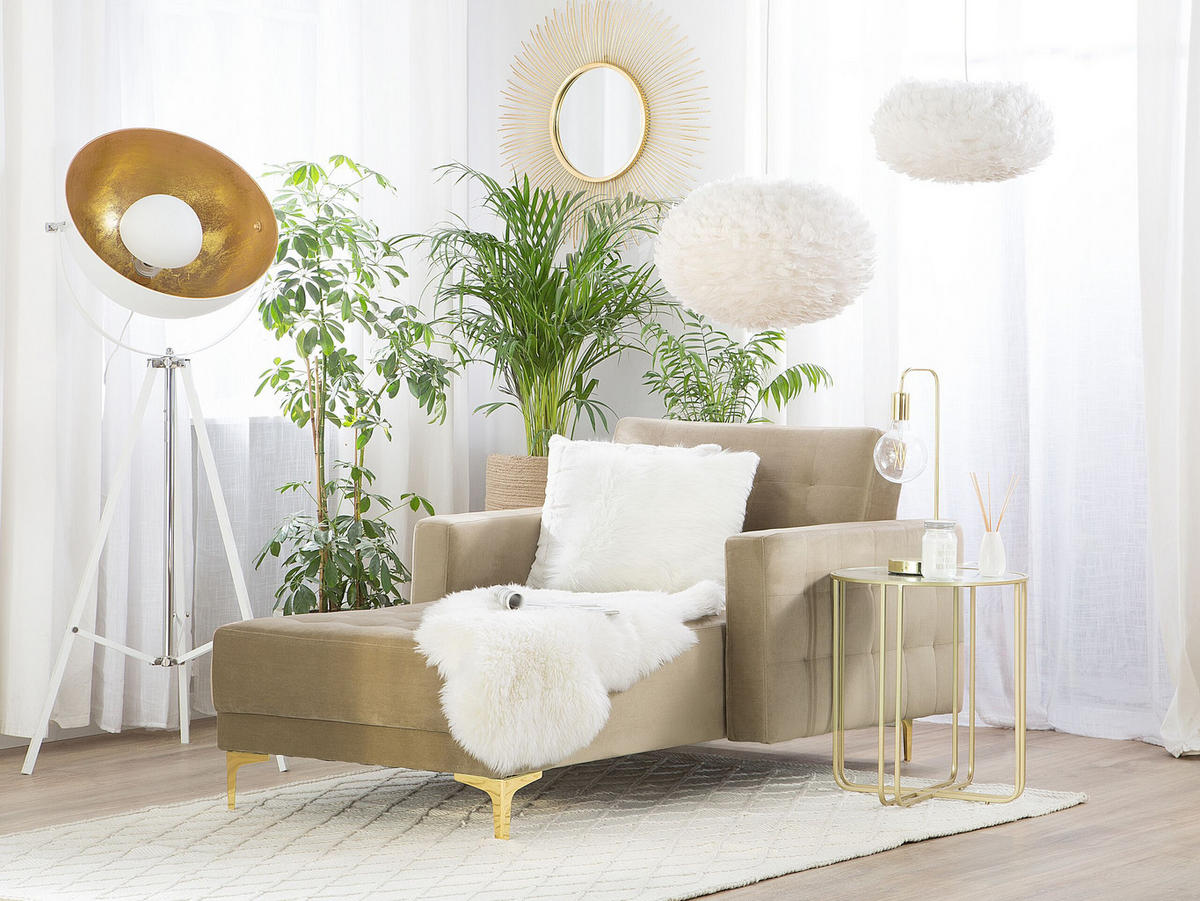 CHAISELONGUE Samtstoff sandbeige/gold Aberdeen - Beige/Goldfarben, Textil (107/83/168cm) - Beliani