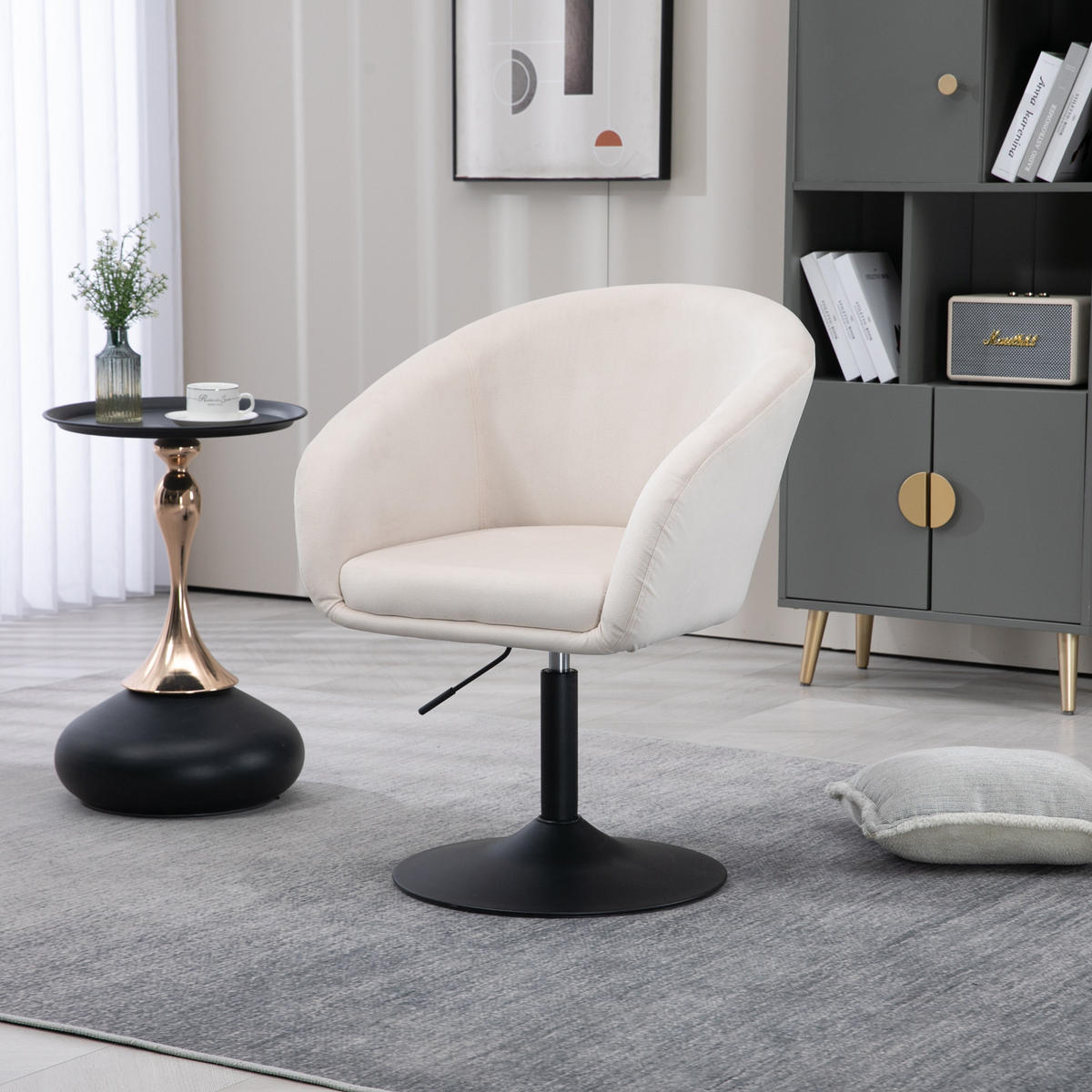 LOUNGESESSEL JAMAIKA mit Armlehnen Samt - Creme, Textil (59/95/59cm) - SVITA