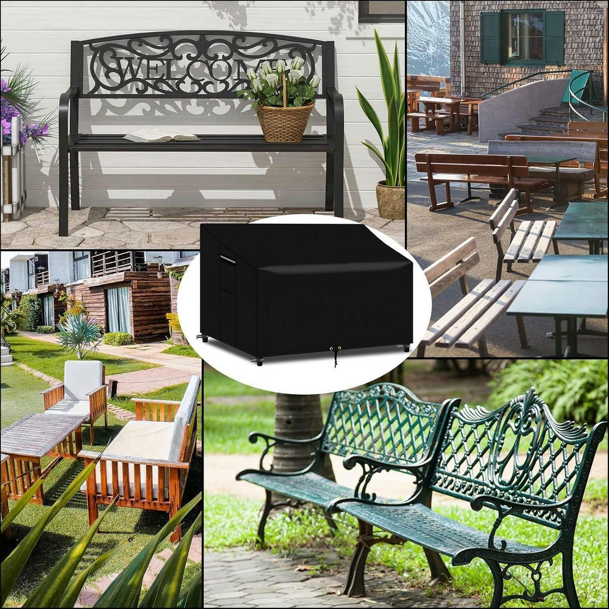 GARTENBANK Abdeckung Wasserdicht 163x66x63/89cm Schwarz - Schwarz, Kunststoff (66/89/163cm)