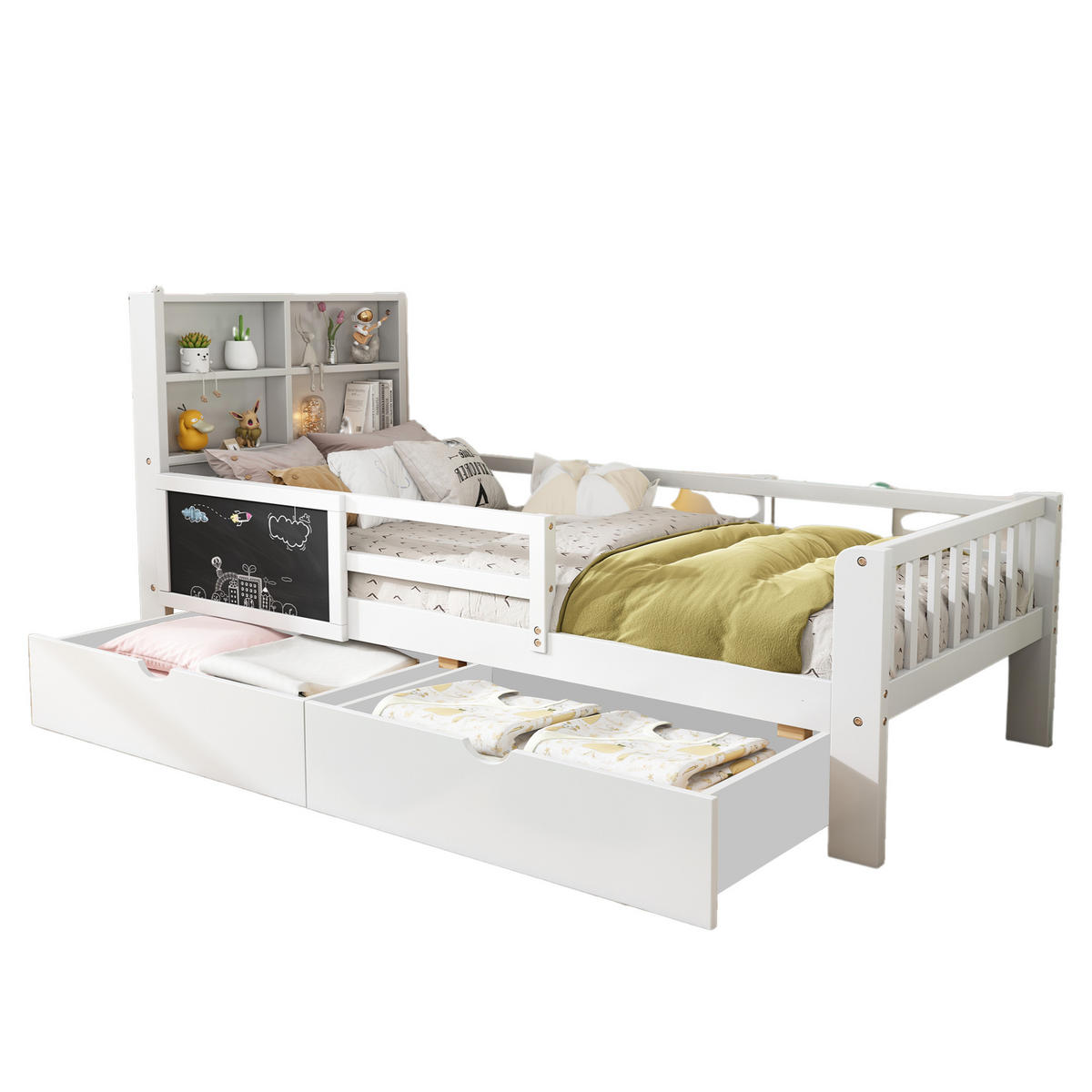 KINDERBETT 90x200cm Weiß Mit Schubladen & Tafel - Weiß, Holzwerkstoff (90/200cm) - FLIEKS