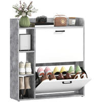 SCHUHSCHRANK Weiß und Grau Spanplatte mit Klappfächern platzsparend 1 Stück - Grau, Holzwerkstoff (83/90.5/24cm) - PANGIVO