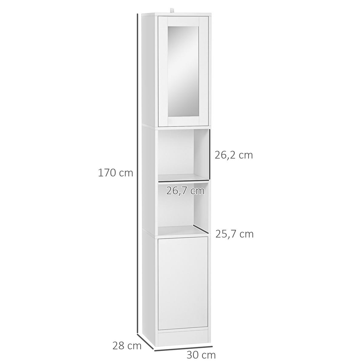 HOCHSCHRANK DE-12488 mit spiegel 30/28/170 cm Weiß - Weiß, Holzwerkstoff (28/170/30cm) - ComfortXL