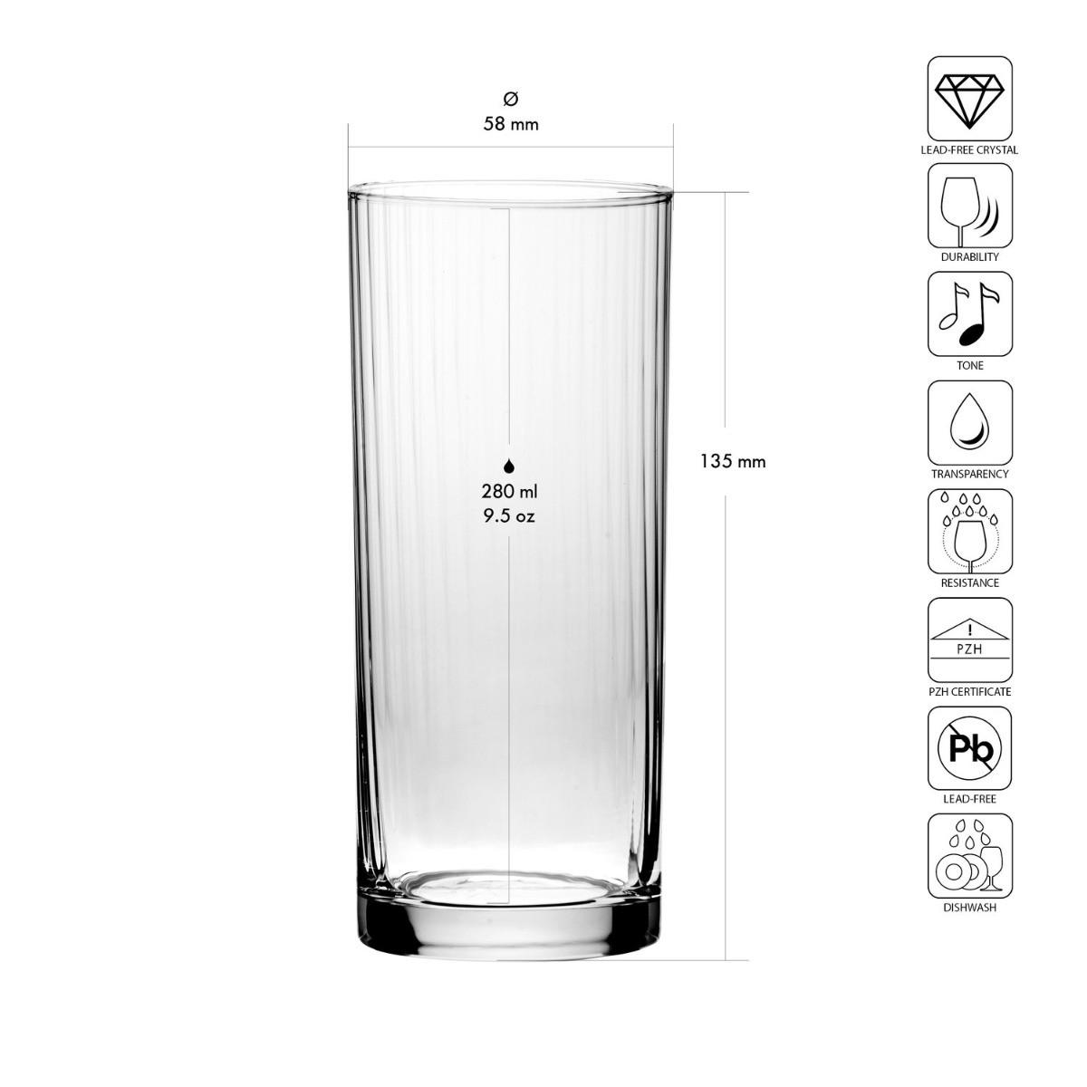 LONGDRINKGLÄSER XNO OPTIC, 6er-Set, 280 ml - Transparent, Glas (0.28L) - Krosno Glass