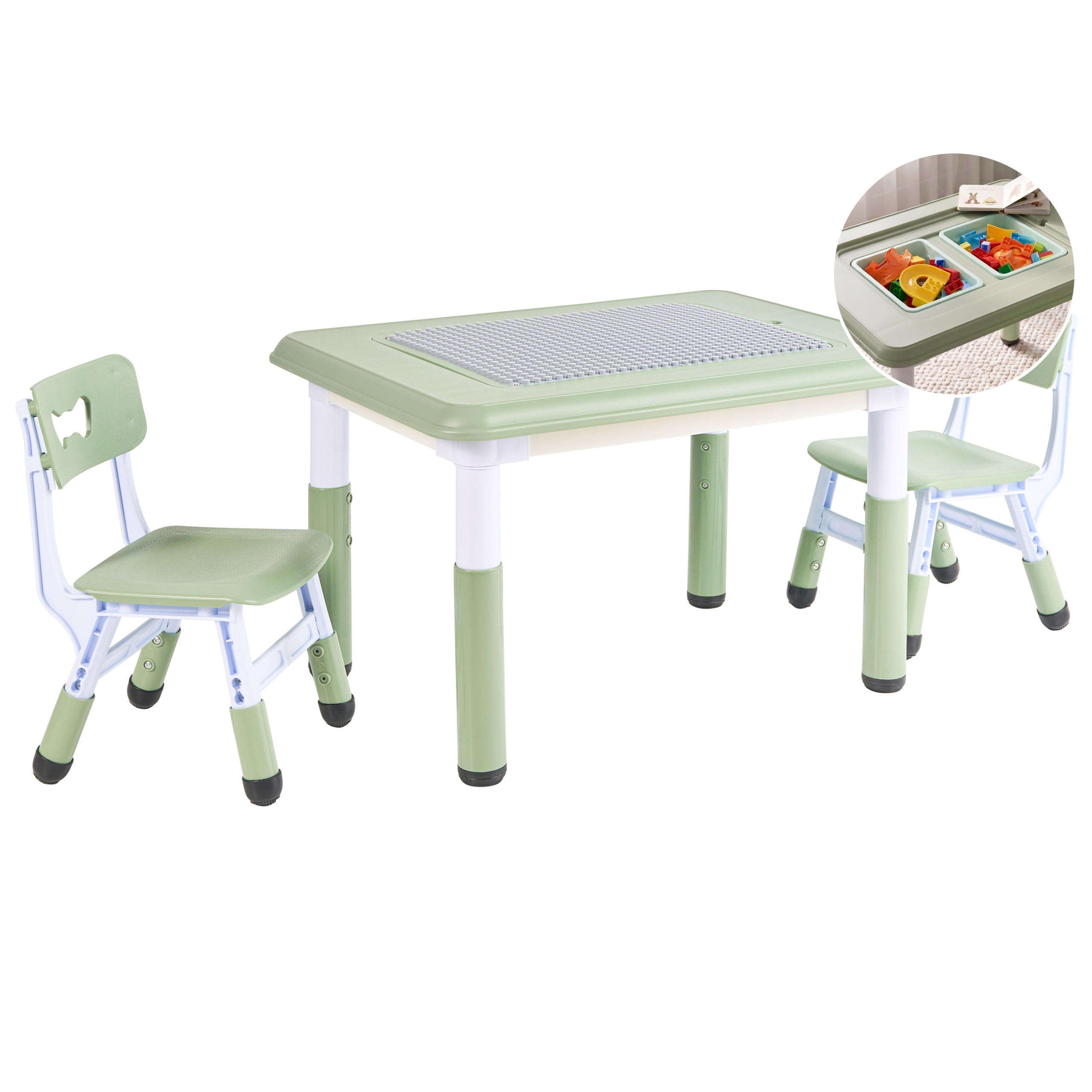KINDERTISCH mit Stühlen Grün Bondo - Weiß/Grün, Kunststoff (82/51/62cm) - Beliani