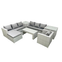 GARTENSOFA hohe Rückenlehne Polyrattan Hellgrau-Mix 8-Sitzer - Hellgrau/Grau, Glas/Kunststoff - Fimous