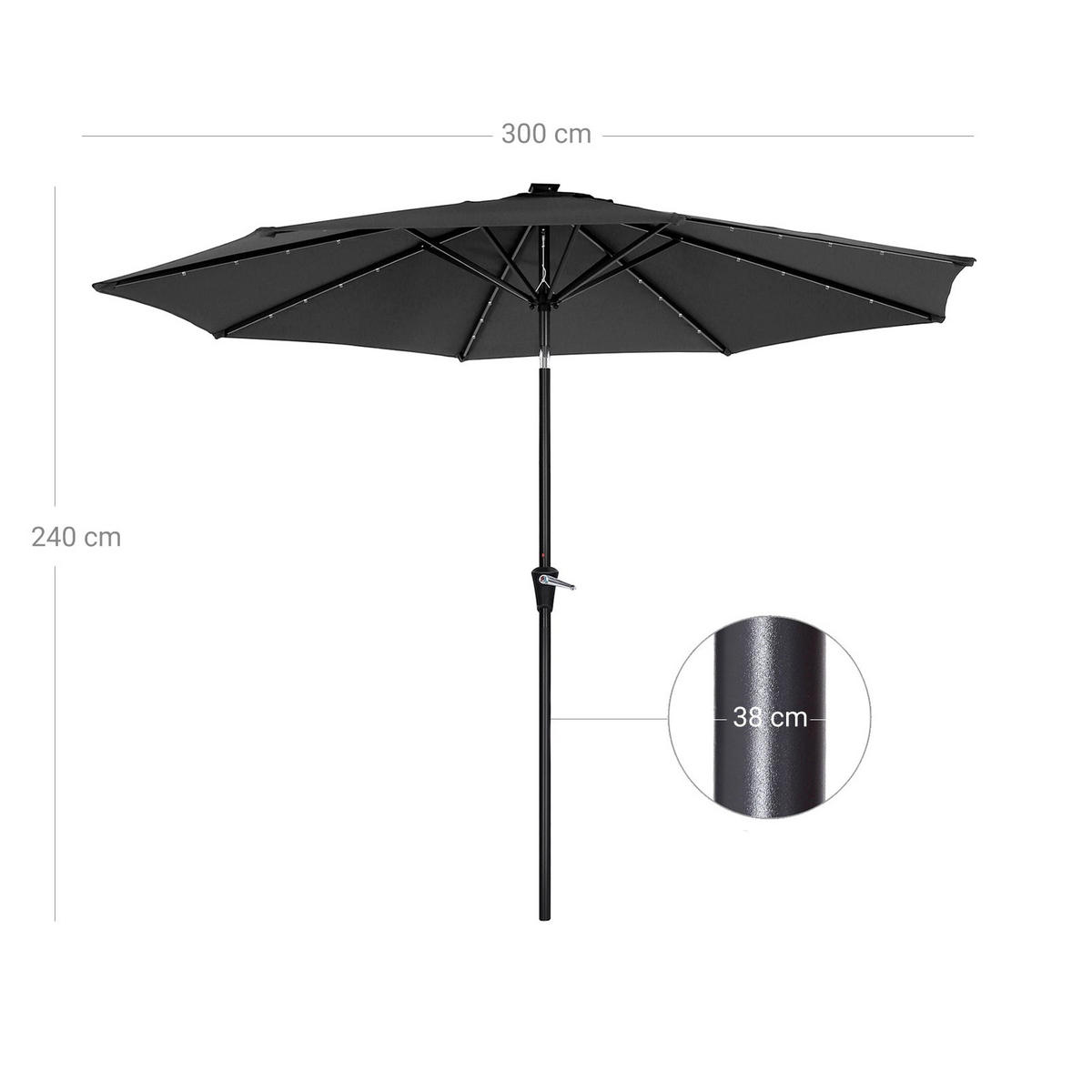 SONNENSCHIRM MIT LED-SOLAR-BELEUCHTUNG - Grau, Textil (300/300cm) - Hansiro