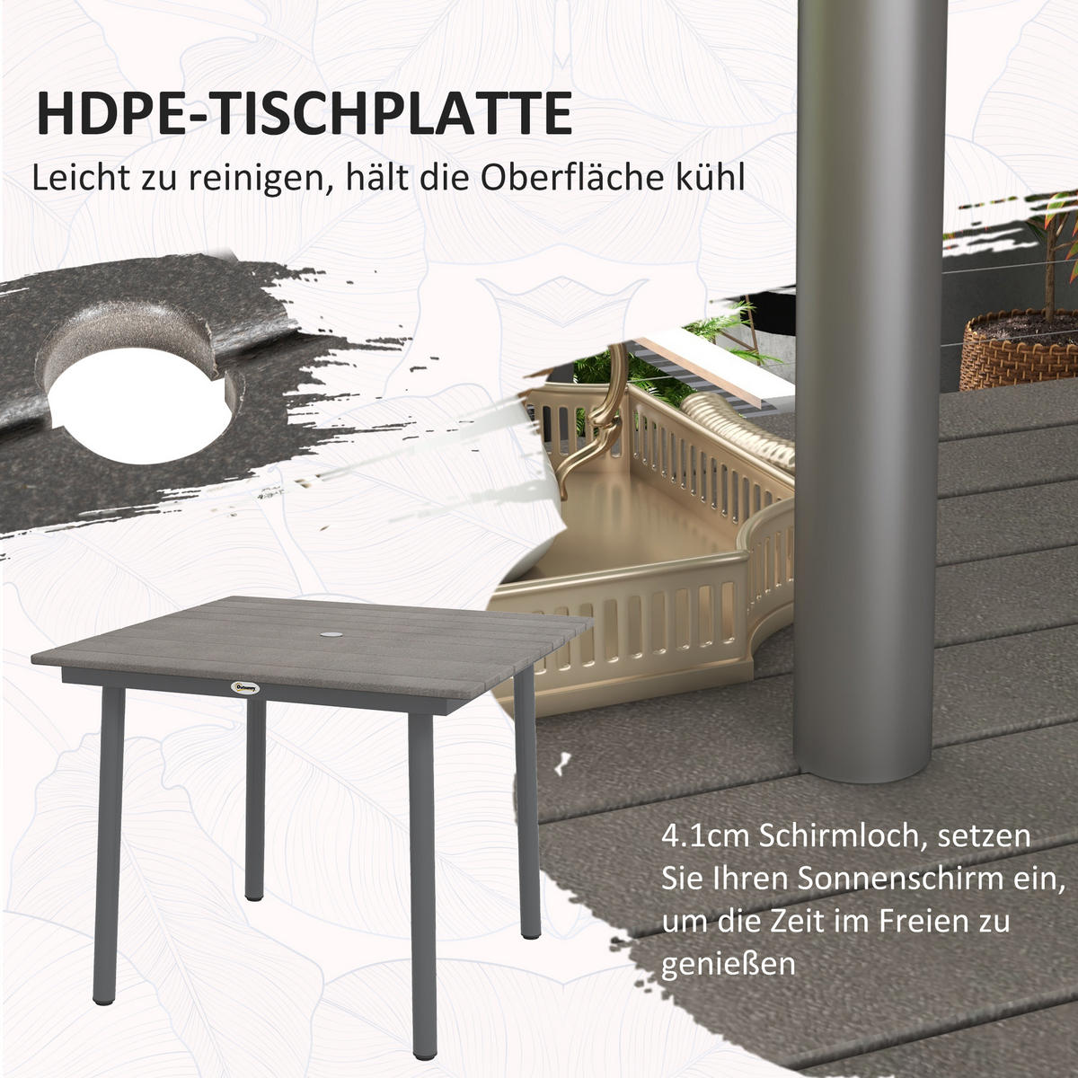 GARTENTISCH, Dunkelgrau, Aluminium - Dunkelgrau, Kunststoff/Metall (90/90/75cm) - Outsunny