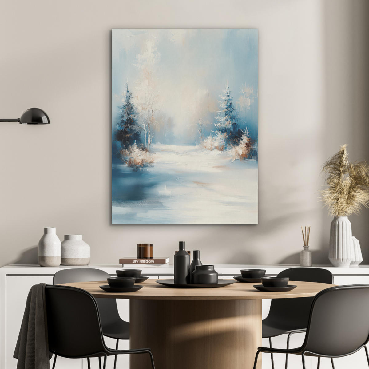 AKUSTIKPANEEL Wald - Winter - Natur - Abstrakt - Schnee 60x80 cm - Weiß, Textil (60/0.9/80cm) - MuchoWow
