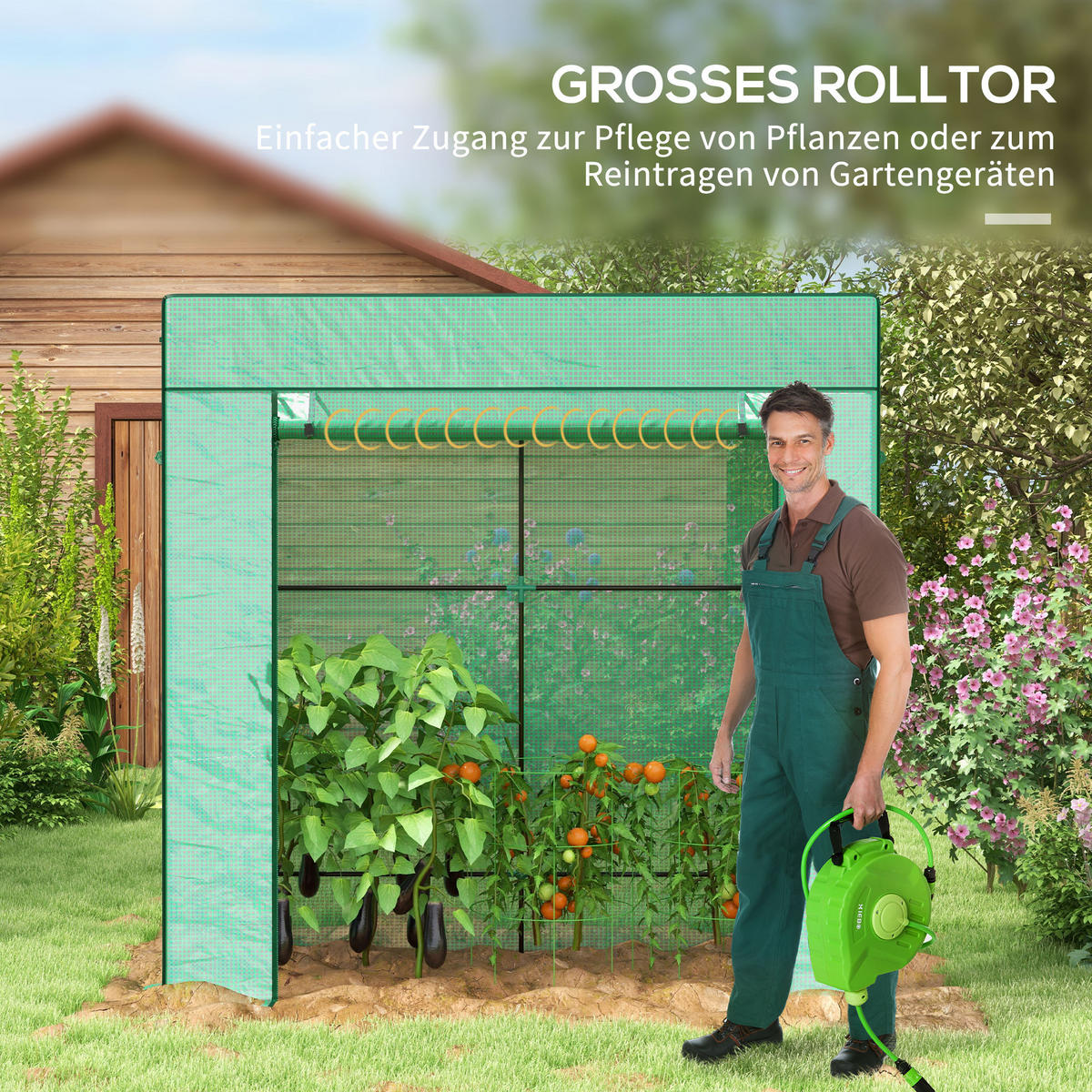 GEWÄCHSHAUS mit Rolltor aus Polyethylen Grün - Grün, Kunststoff (77/197/196cm) - Outsunny