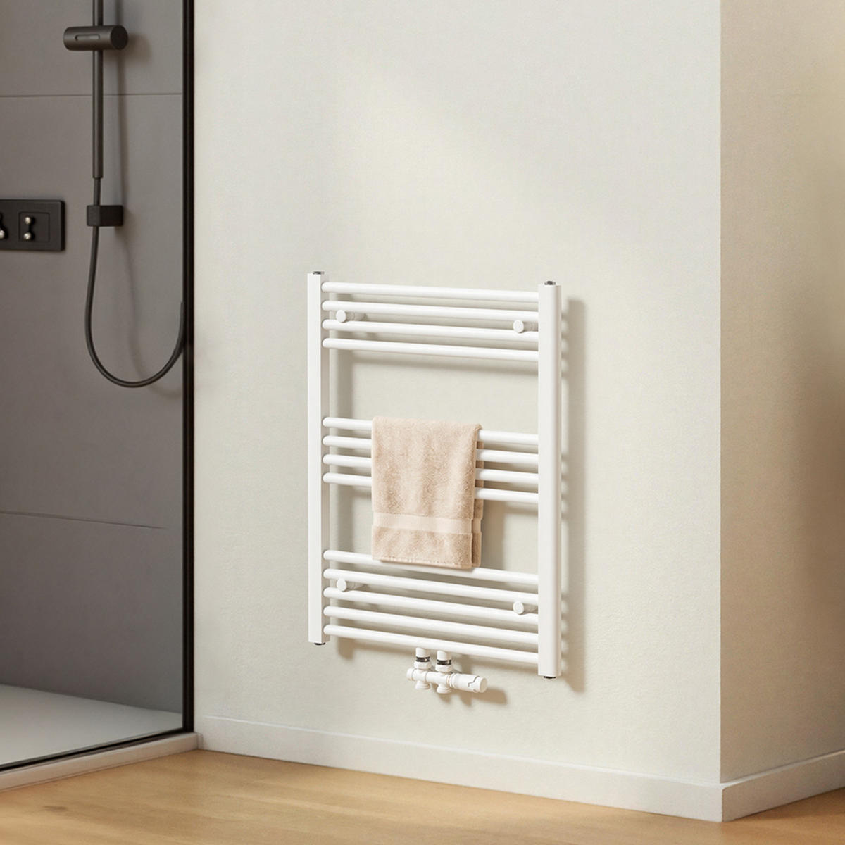ELEKTRIČNI RADIJATOR ZA RUČNIKE zakrivljen bijeli 140/40/5,6 cm - bijela, metal (60/75/3cm) - EMKE