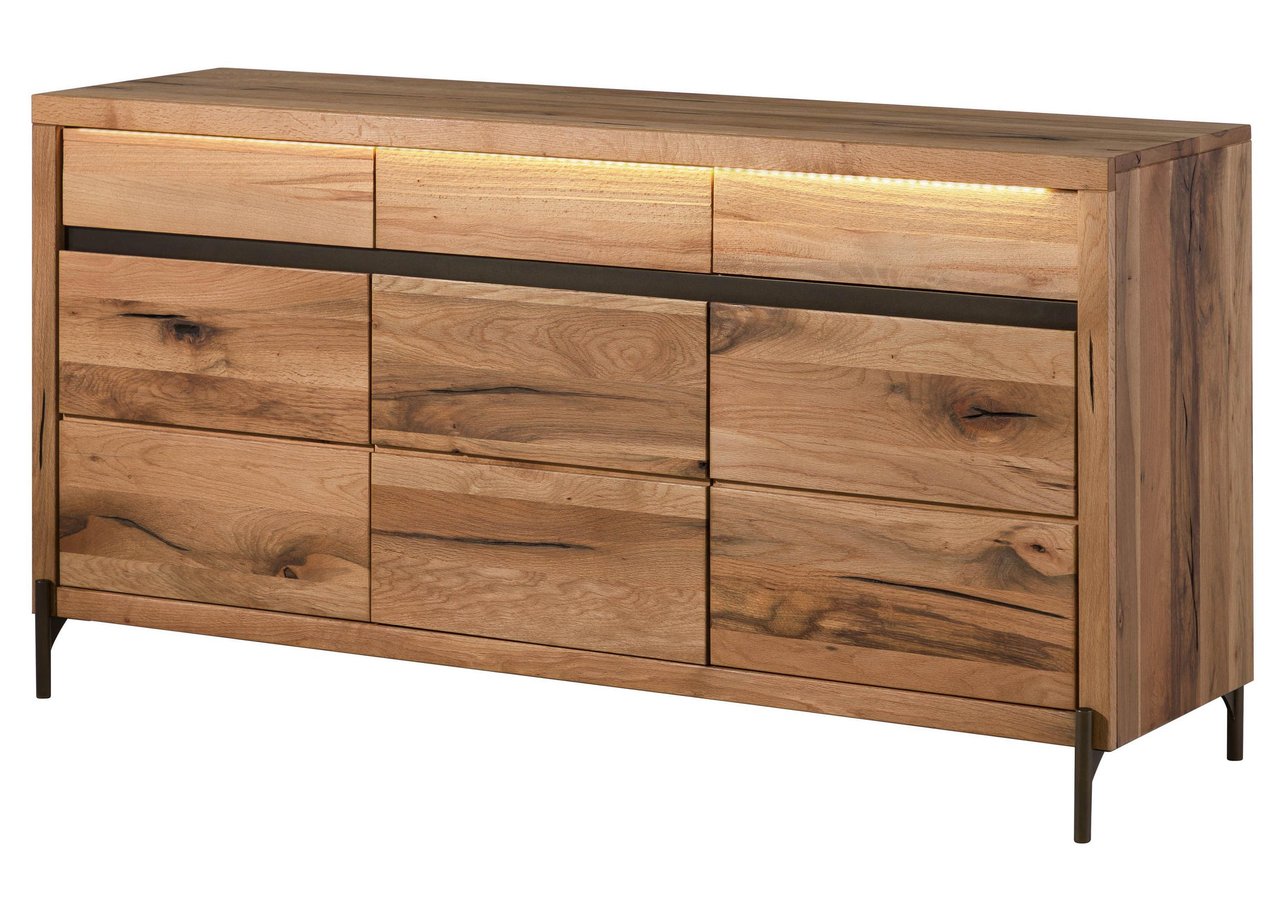 SIDEBOARD Wild-/Zerreiche 155x47x80 natur geölt MONTREUX LUX #100 - Braun, Holz (155/80/47cm) - Massivmoebel24
