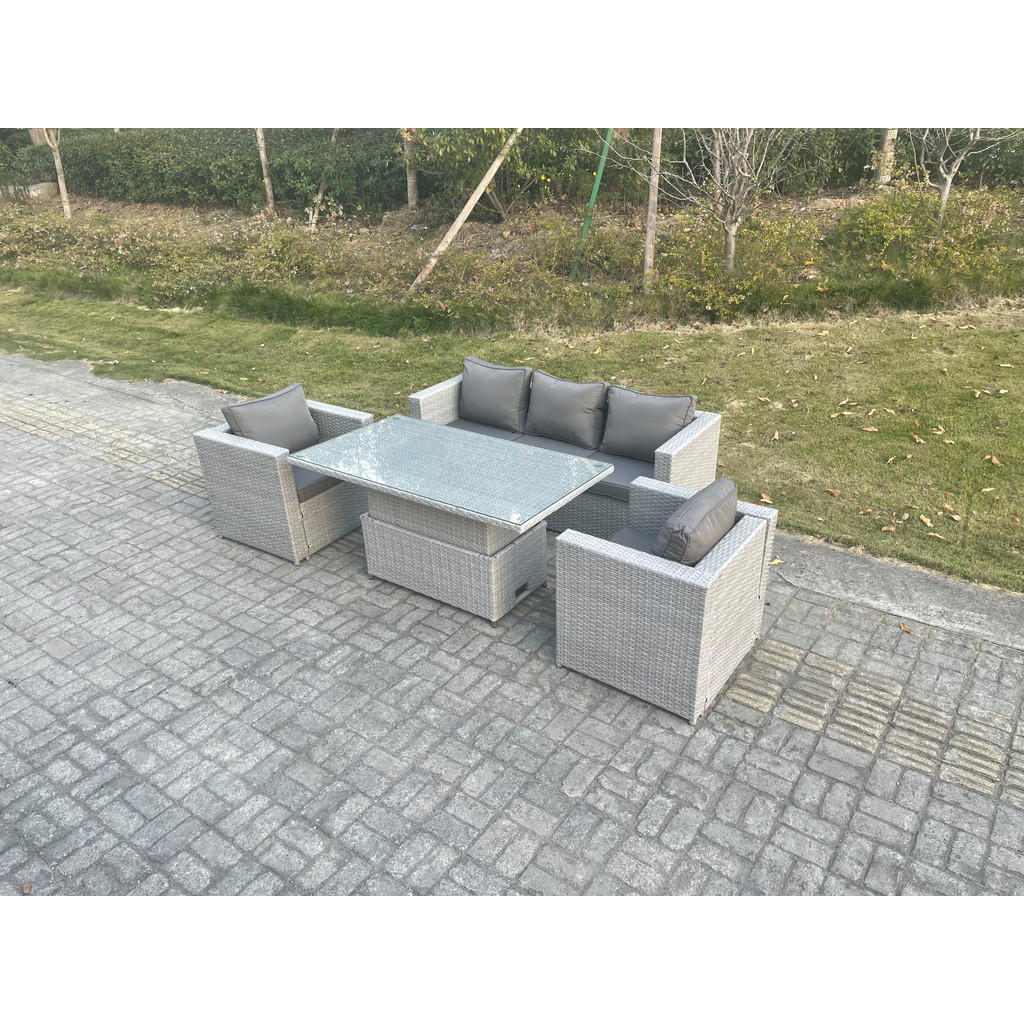 Thumbnail - Fimous Gartensofa, Hellgrau, Metall, 5-Sitzer, rechteckig, Loungemöbel, Loungemöbel-Sets