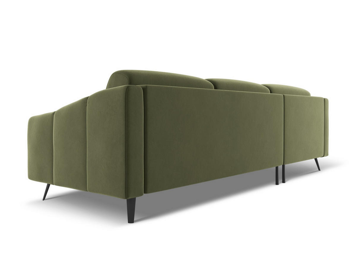 ECKSOFA Links Samt Stoff Grün - Schwarz/Olivgrün, Textil/Metall (160/264cm) - Makamii