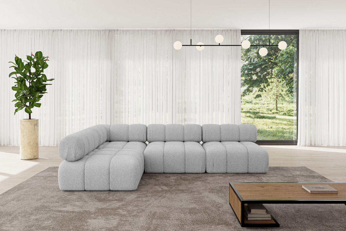 ECKSOFA modulares Sofa Samaro-L2 - 285x190x70 cm Hellgrau Bouclé - Hellgrau, Holzwerkstoff/Textil (285/190cm) - ALTDECOR