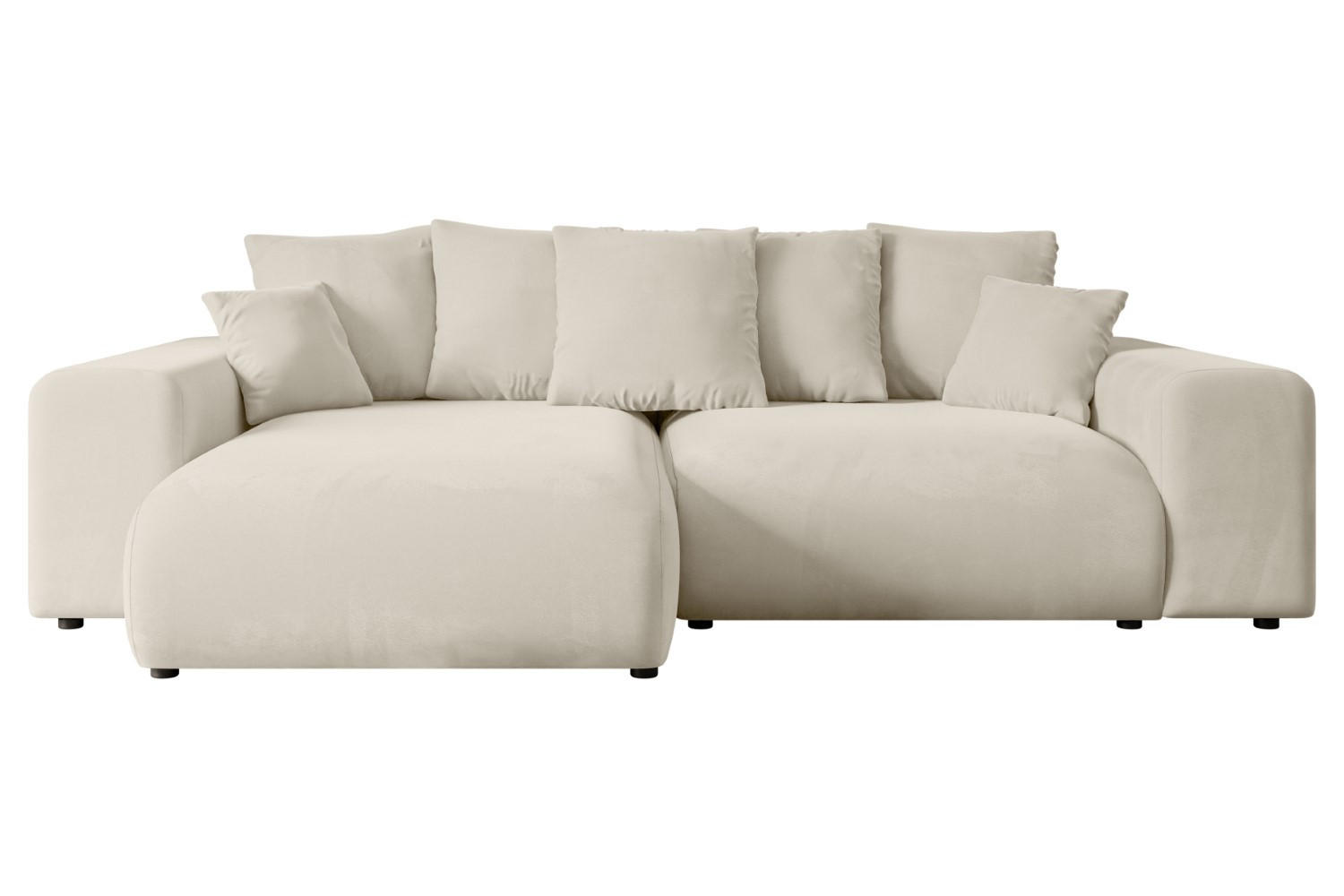 ECKSOFA mit Schlaffunktion und Bettkasten ESKAR-L 256x165x84cm Beige Velours - Beige/Schwarz, Holzwerkstoff/Kunststoff (165/256cm) - ALTDECOR
