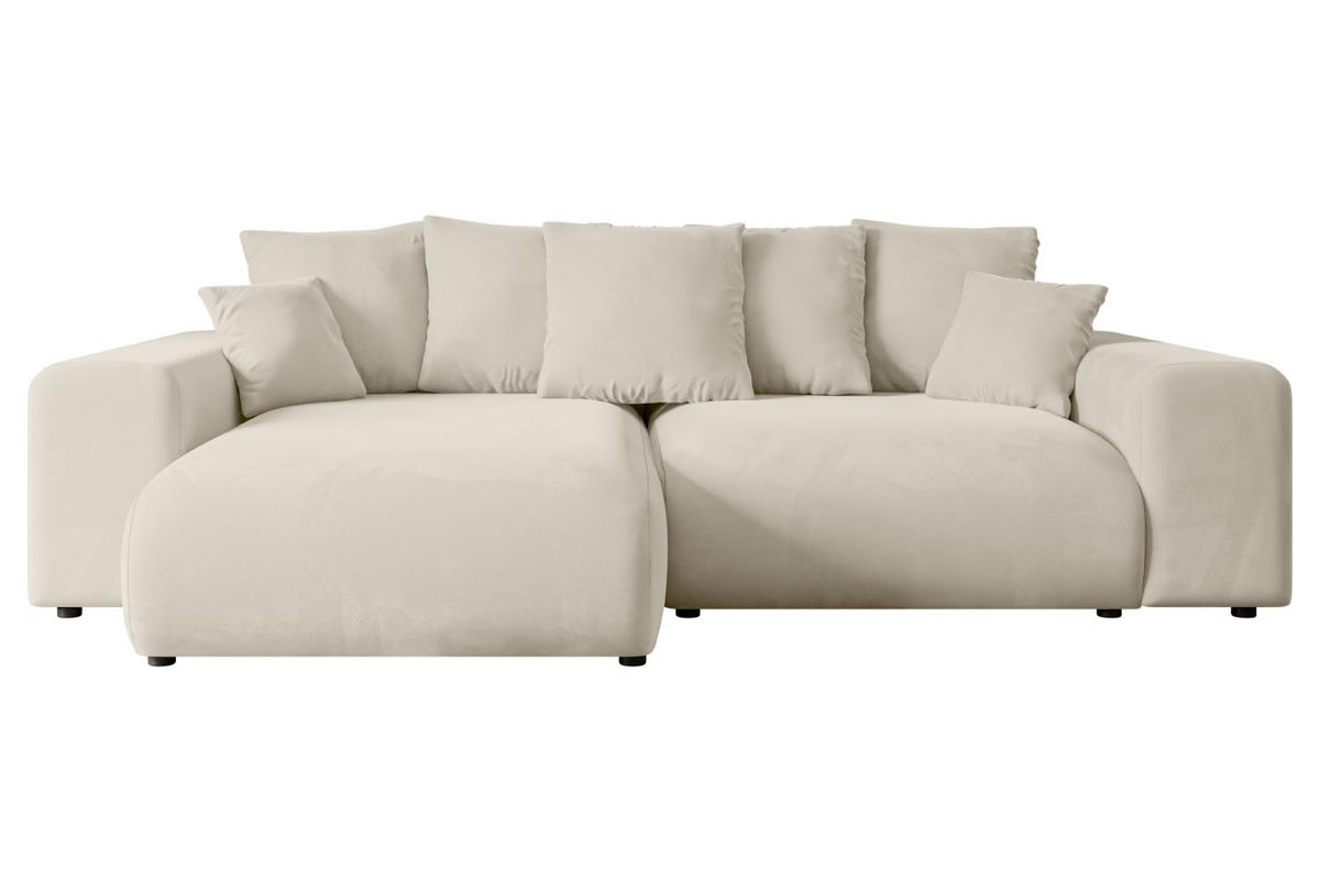 ECKSOFA mit Schlaffunktion und Bettkasten ESKAR-L 256x165x84cm Beige Velours - Beige/Schwarz, Holzwerkstoff/Kunststoff (165/256cm) - ALTDECOR