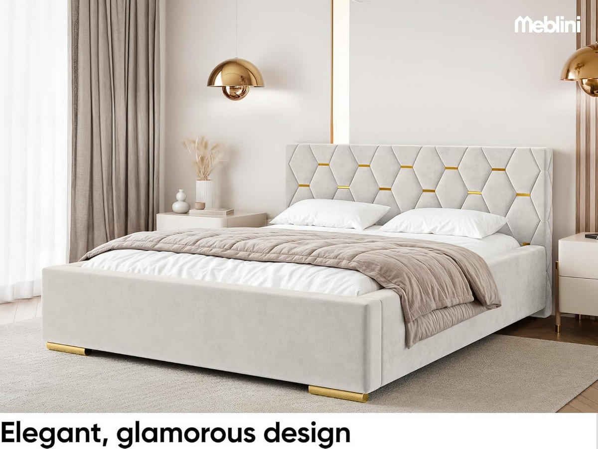 BETT VERSAL - Goldfarben/Creme, Holzwerkstoff (140/200cm) - Meblini