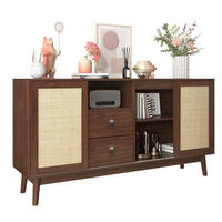 SIDEBOARD mit 3 Schiebetüren und 2 Schubladen 155 x 38 x 80 cm dunkles Holz - Dunkelbraun, Holzwerkstoff (155/80/38cm) - Meubliv