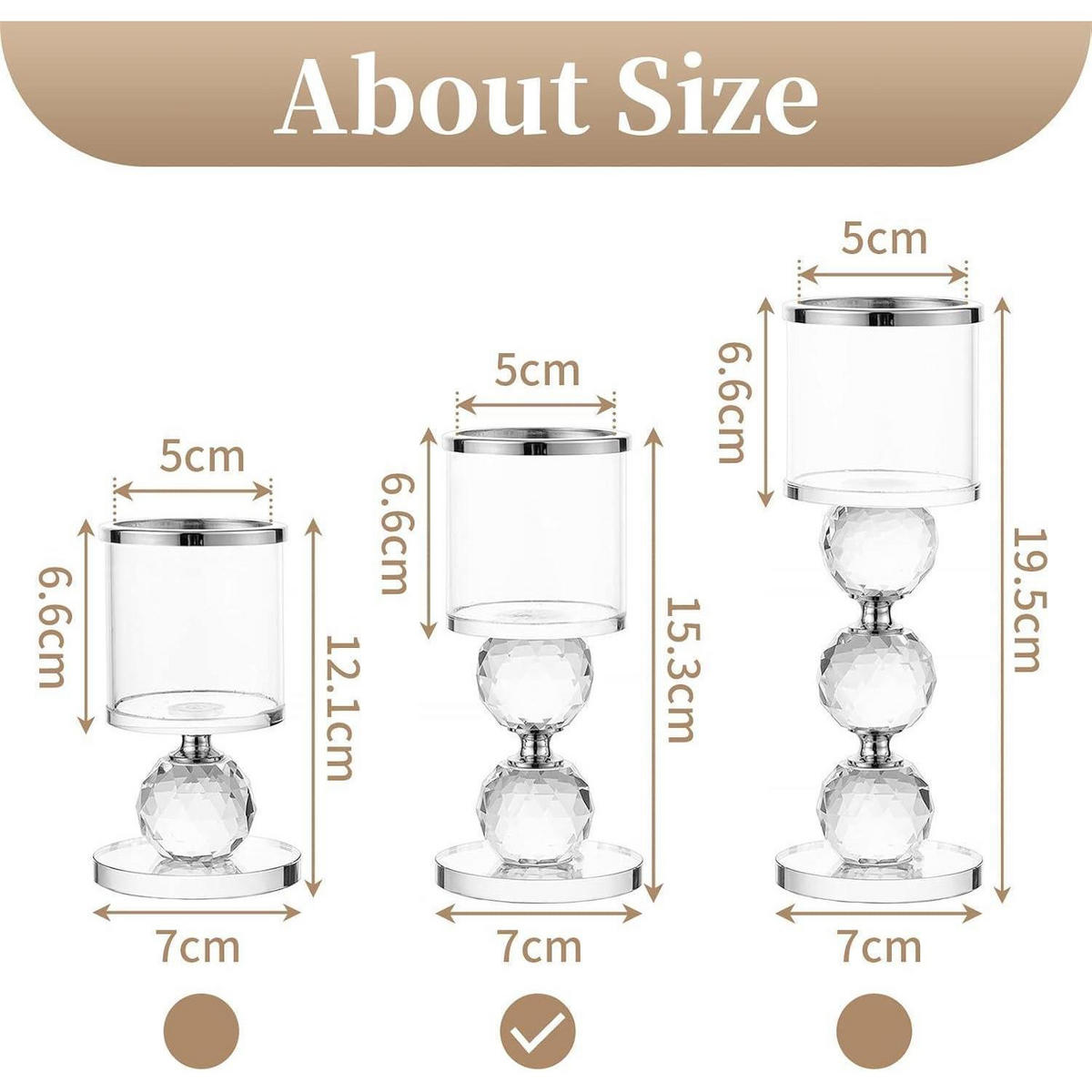 KERZENSTÄNDER 2-teiliges Set Kristall Glas Silber 15,3 cm - Silberfarben, Glas (7/15.3/7cm)