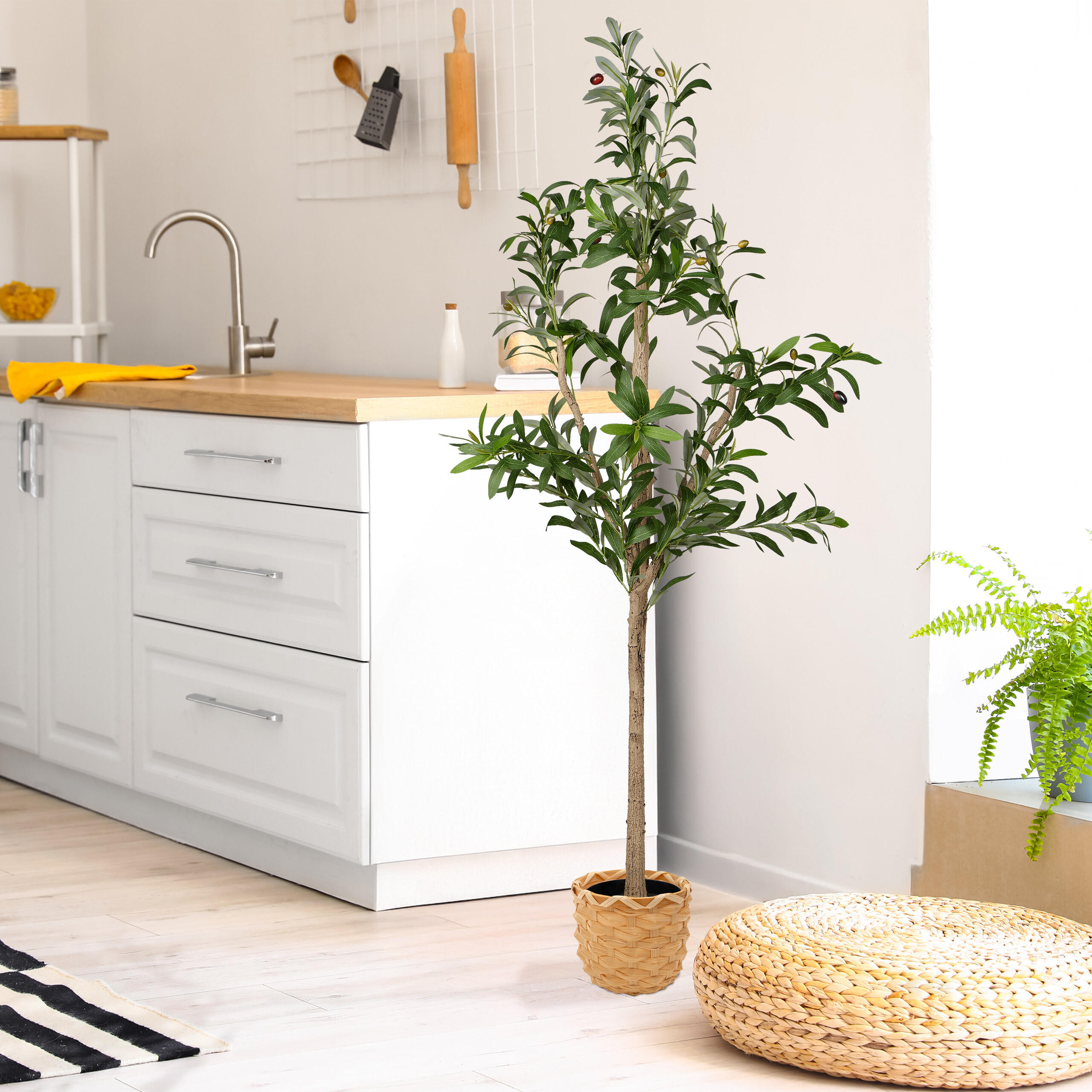 OLIVENBAUM - Dunkelgrün/Grün, Kunststoff/Stein (150cm) - Relaxdays