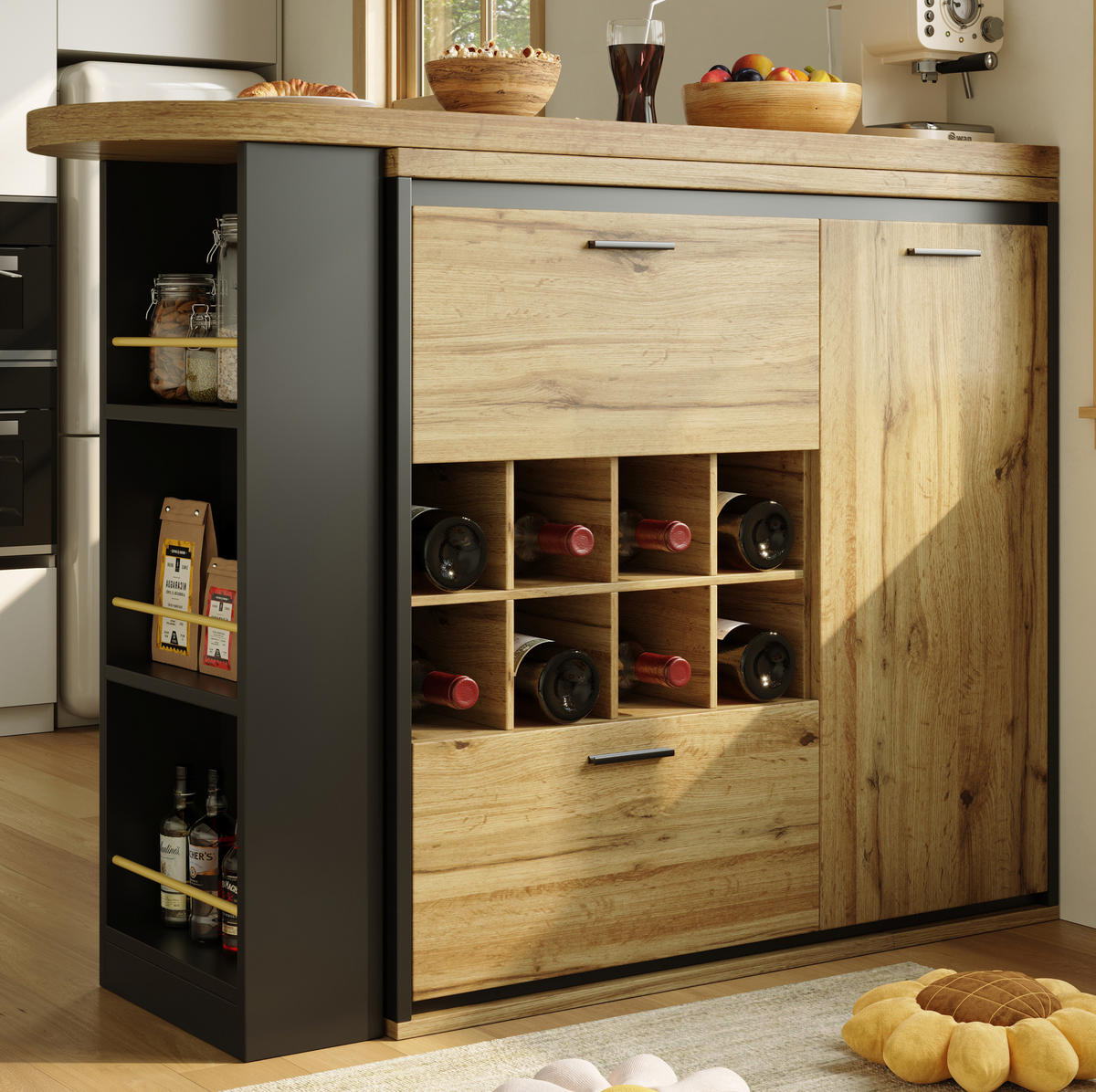 ESSTISCH 138/39/105 cm Holzfarben ausziehbar bis 220 cm mit Stauraum aus MDF Metall - Naturfarben, Holzwerkstoff (138/39/105cm) - OKWISH