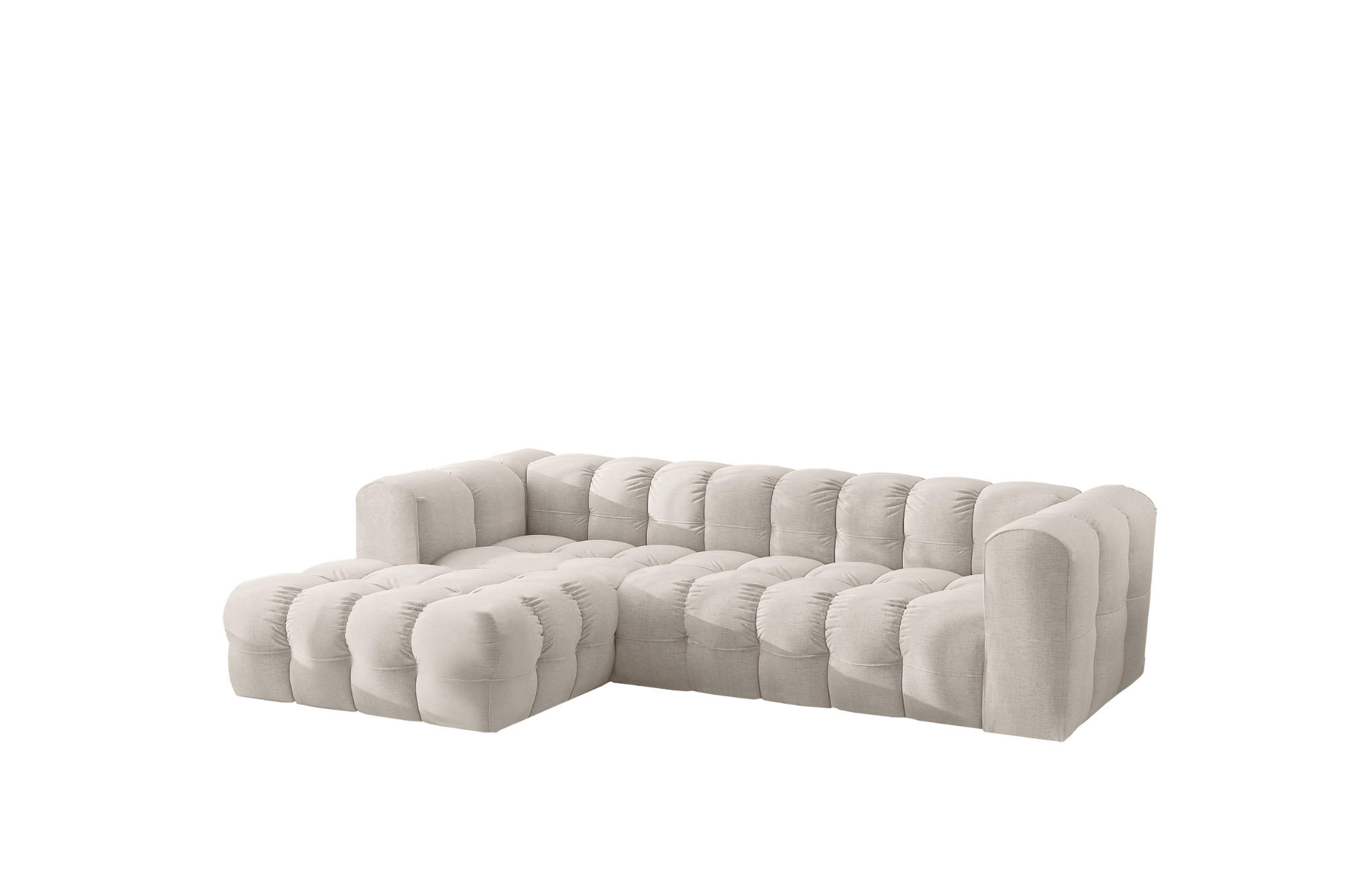 ECKSOFA L-form BALOO L, Chenille-Stoff Moly, Ecru, Links - Ecru, Holz (280/193cm) - Kaiser Möbel