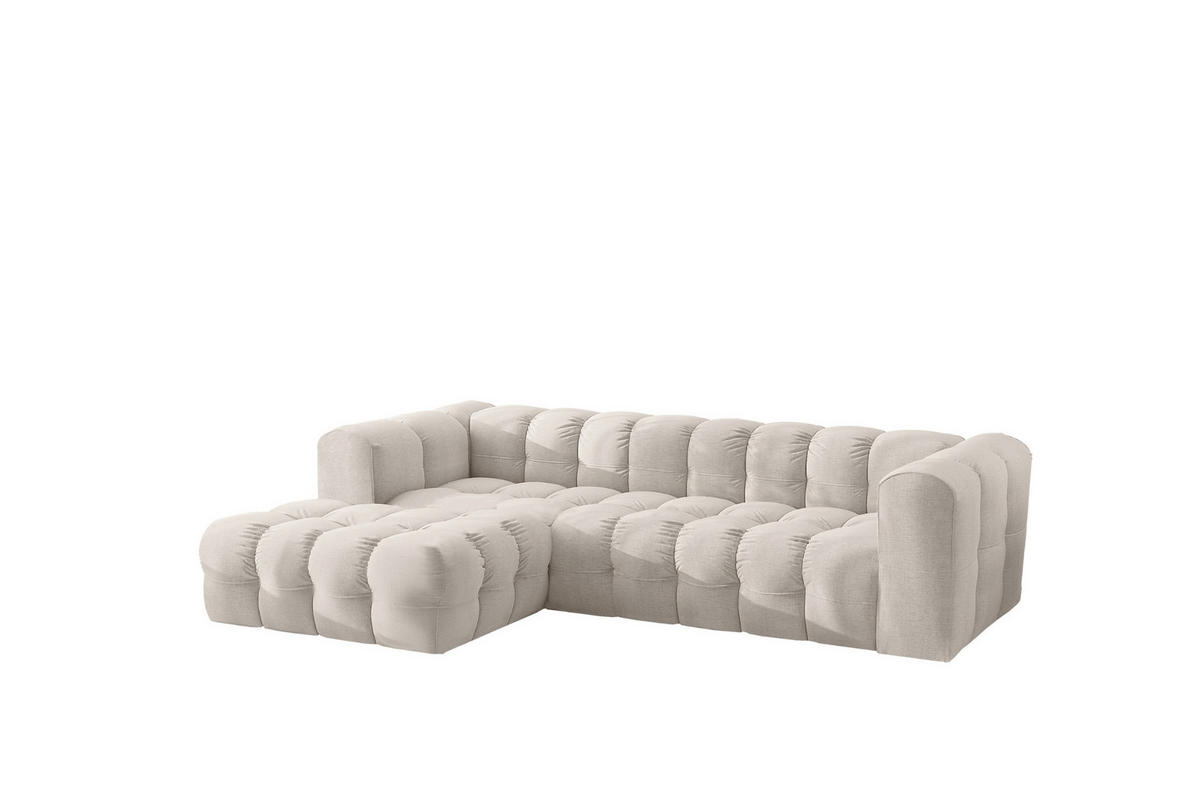ECKSOFA L-form BALOO L, Chenille-Stoff Moly, Ecru, Links - Ecru, Holz (280/193cm) - Kaiser Möbel