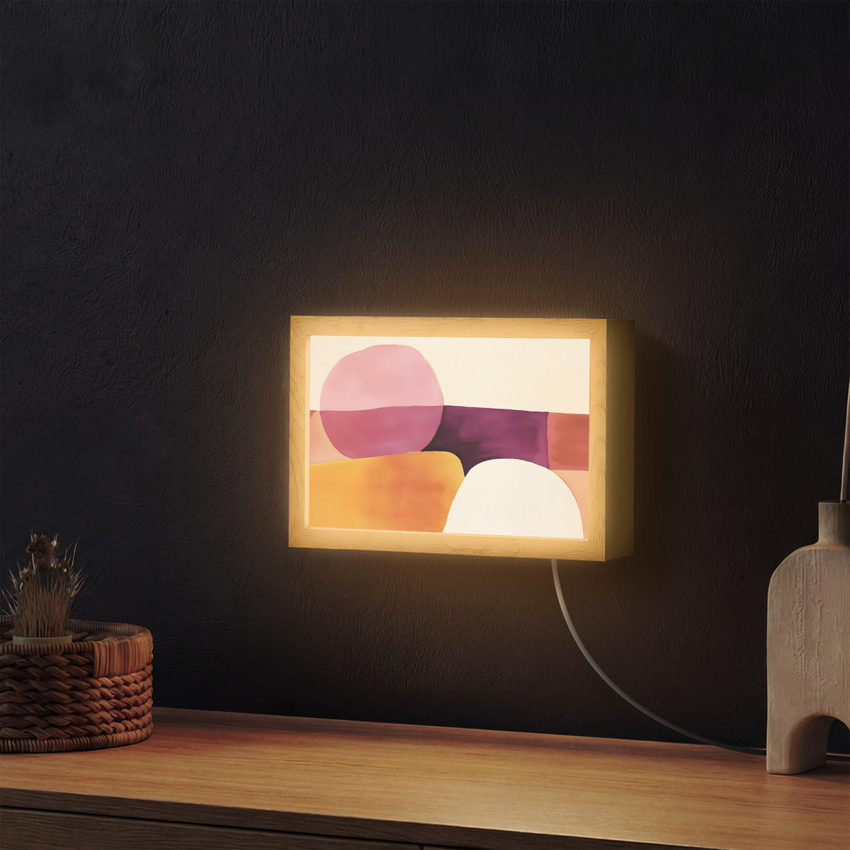 NÁSTĚNNÁ LAMPA Tvary - abstraktní - barevné 30x20 cm - růžová, kompozitní dřevo (30/20/8cm) - OnlyWow