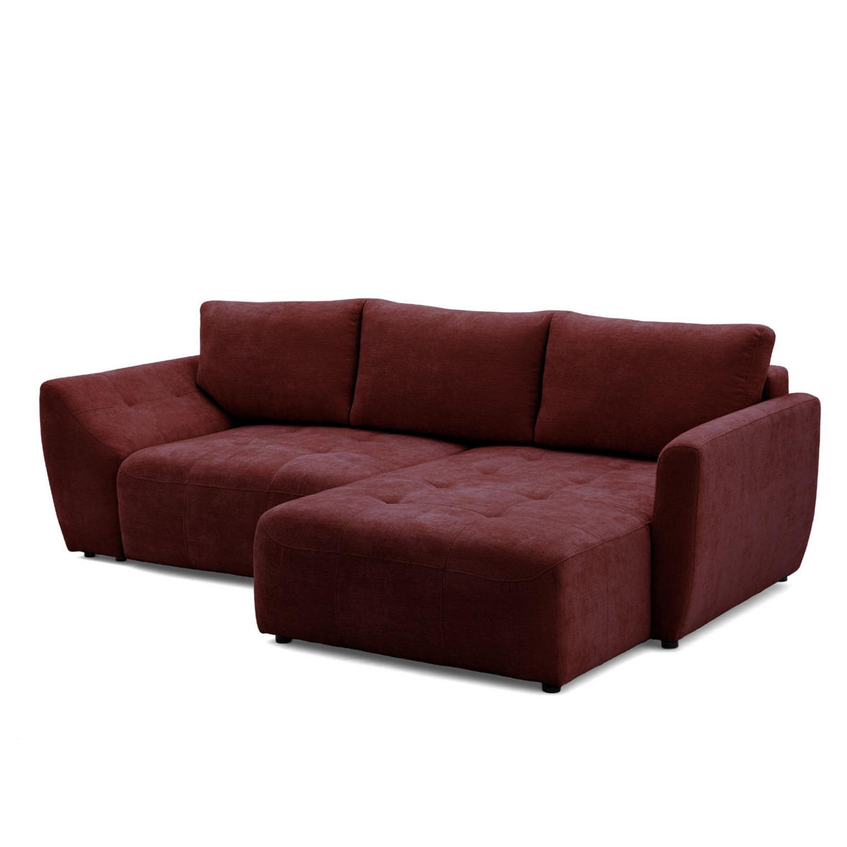ECKSOFA NICE L Rechts mit Schlaffunktion 137x204 Chenille Rotwein - Schwarz/Dunkelrot, Holz/Textil (165/260cm) - Muffo