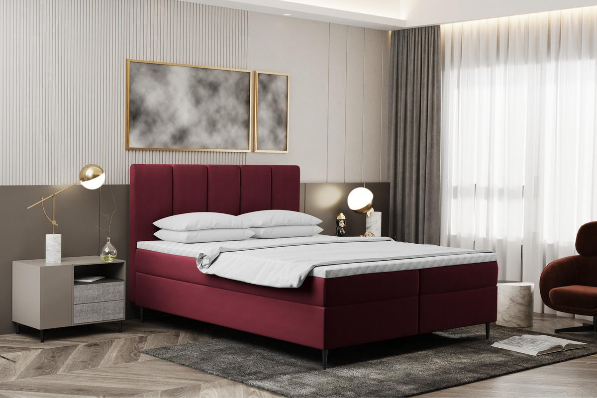 BOXBETT Mit Bettkasten Und Matratze POEL Rotwein 120x200 cm H3-Bonell - Mooreichefarben/Rot, Holz/Holzwerkstoff (120/200cm) - Kaiser Möbel