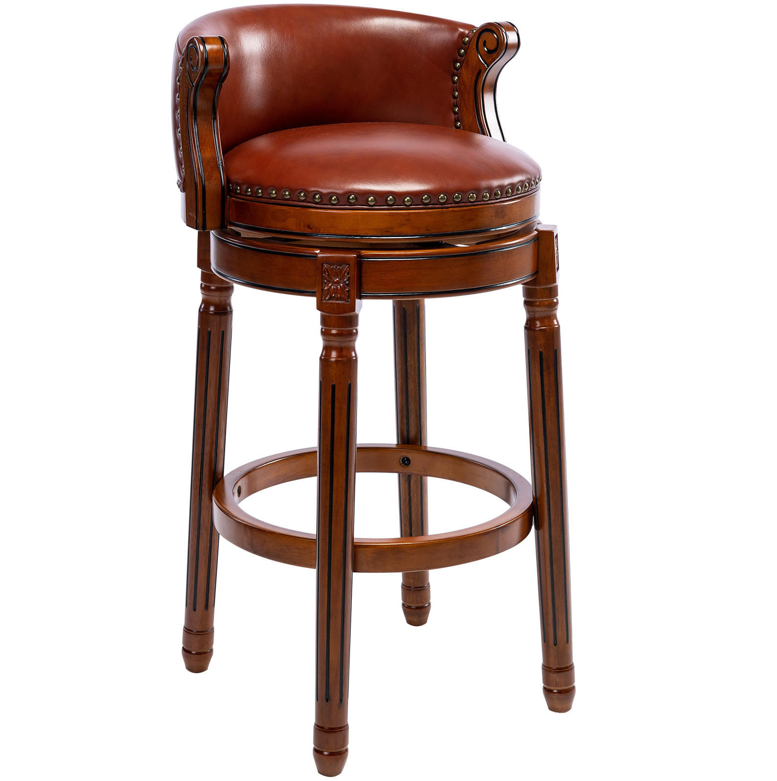 BARHOCKER drehbar Sitzhöhe ca. 75 cm Leder Holz Braun - Braun, Holz (54.8/96/54.81cm) - Meubliv