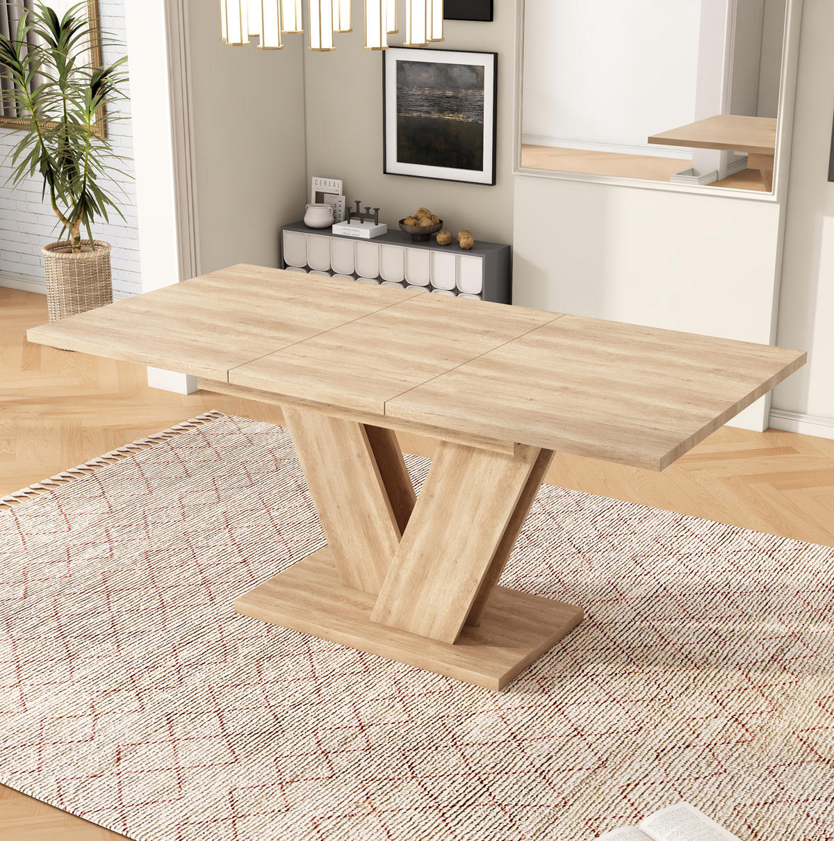 ESSTISCH 140/180/80 cm in Eichefarben ausziehbar mit V-förmigen Metallbeinen - Eichefarben, Holzwerkstoff (180/80/75.5cm) - Flora Grace