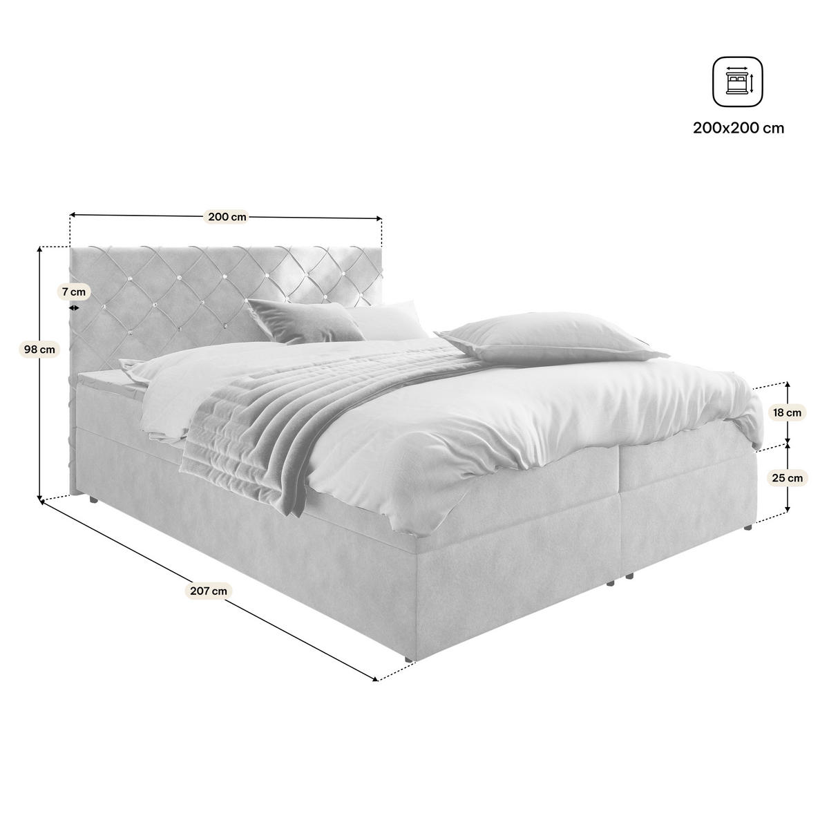 BOXBETT RIVA 200x200 cm mit Matratze und Topper, H2+H3 - Kupferfarben - Kupferfarben, Holz (200/200cm) - MASSENO