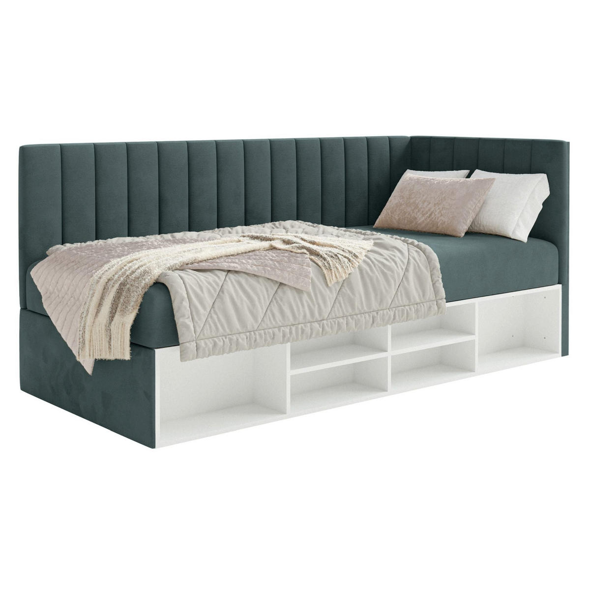 JUGENDBETT Ventrio Blaugrau Easy-Clean-Samtbezug 90x200 cm - Hellgrau, Holz/Textil (90/200cm) - Selsey