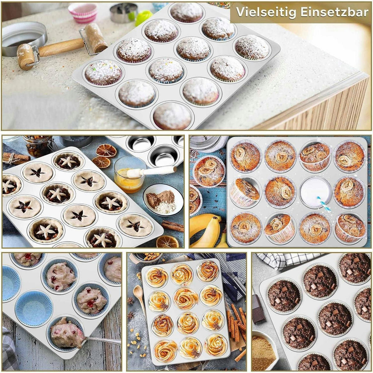 MUFFINBACKFORM 2er Set Edelstahl 12 Mulden 35 x 27 cm - Silberfarben, Metall (27/3/35cm)