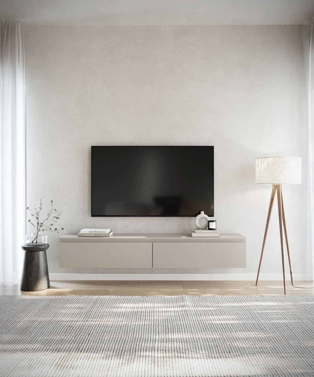 TV stolek Bemmi šedobéžový 175/28/32 cm - kašmírová, kompozitní dřevo (175/28.3/31.7cm) - Selsey