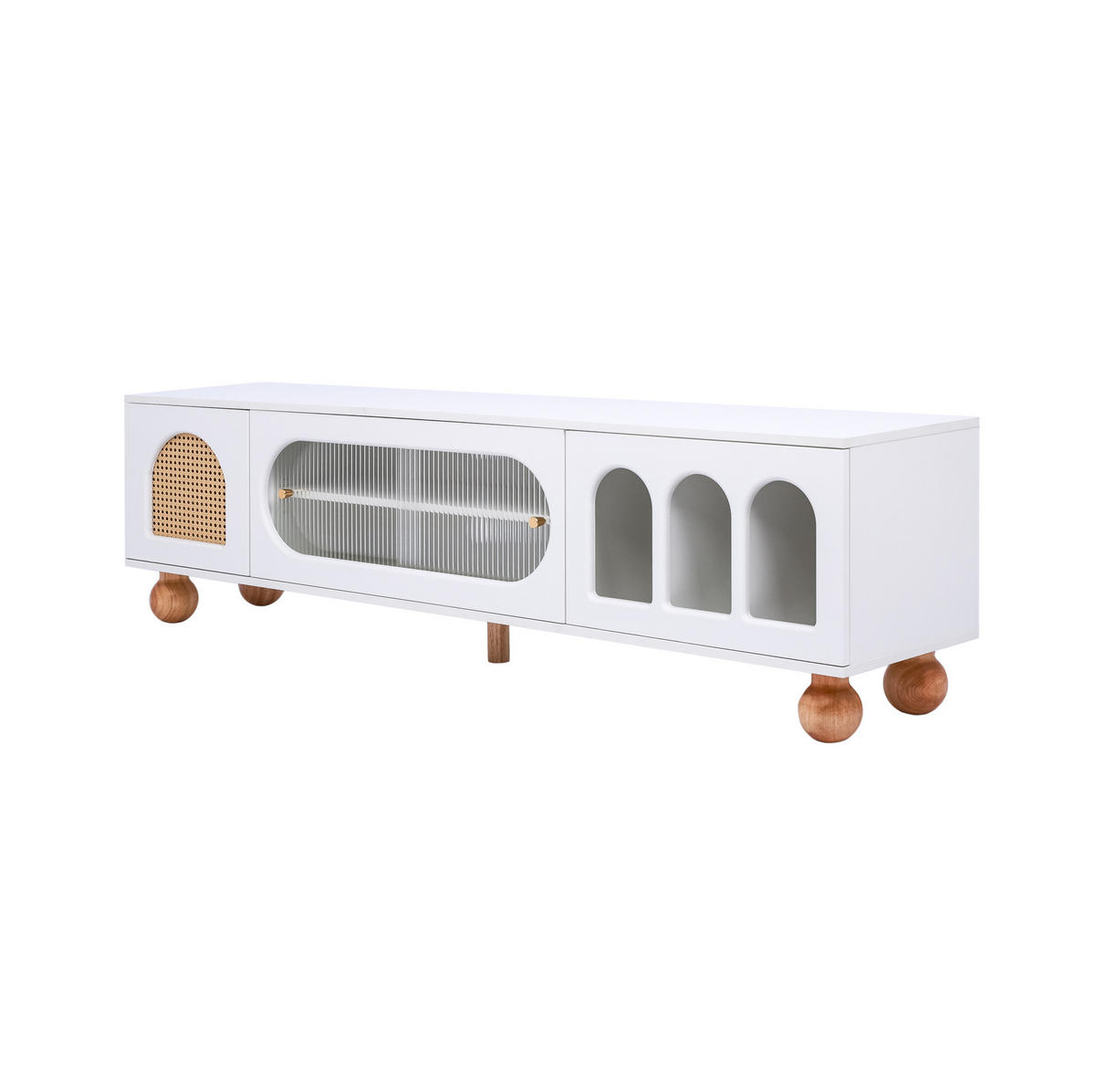 TV-LOWBOARD aus Holzwerkstoff 170x47x37 cm Weiß/Holzfarben mit Glastür und Stauraum - Weiß, Holzwerkstoff (170/37/47cm) - IVMEU