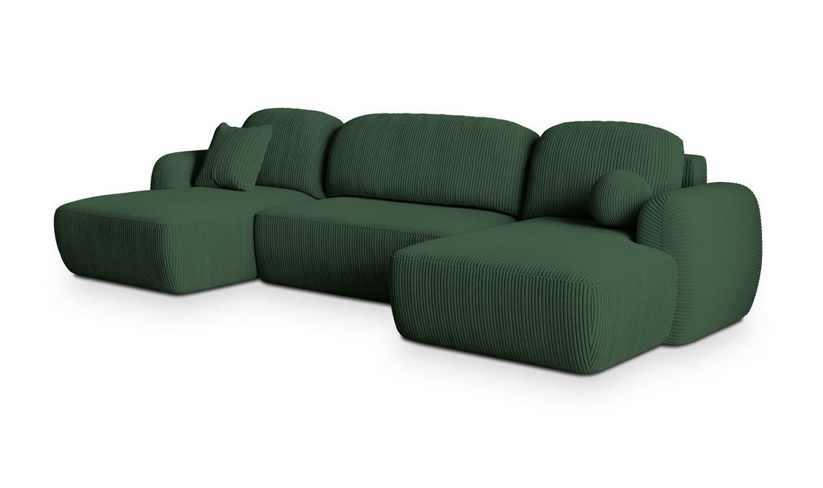 ROHOVÁ SEDAČKA SAVONA zelená barva - černá/zelená barva, dřevo/textil (320/148cm) - MASSENO