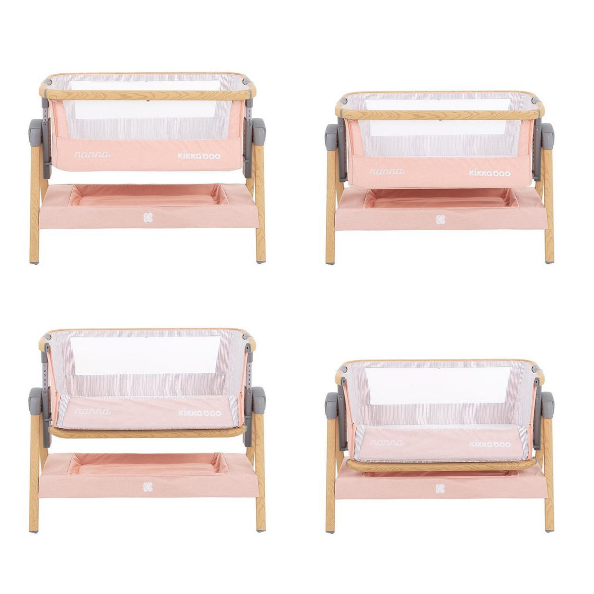 BEISTELLBETT Nanna pink 100 x 48 cm, Laufstall, Anti-Reflux, Moskitonetz, 7-fach verstellbar - Rosa, Metall (45/95cm) - Kikka boo