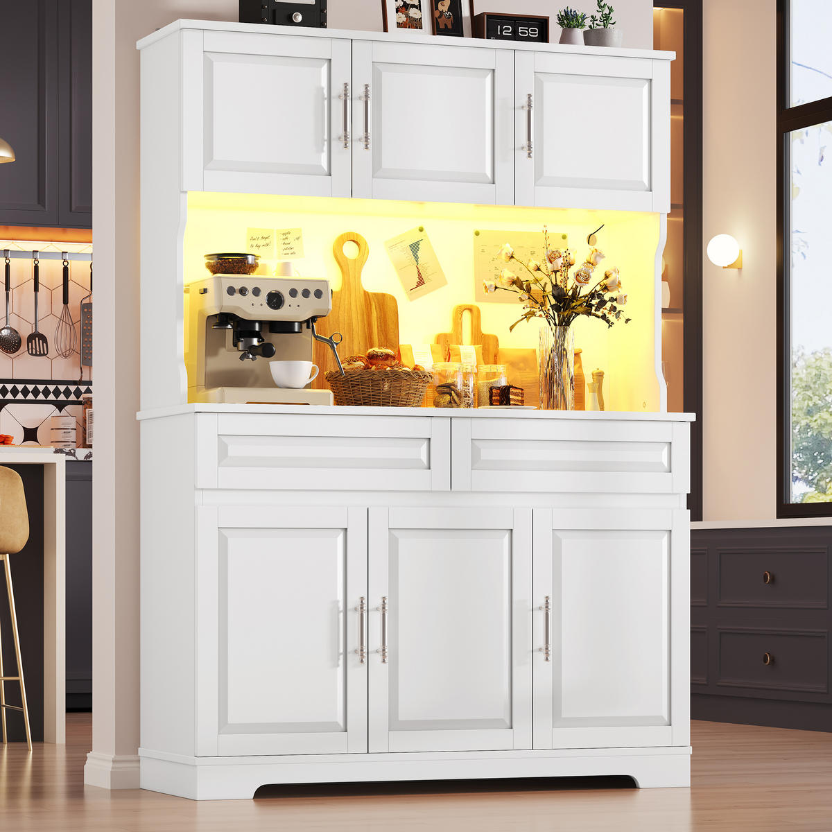 KÜCHENSCHRANK 108x40x180Cm LED App Arbeitsfläche Weiß - Weiß, Holzwerkstoff (108/180/40cm) - FLIEKS