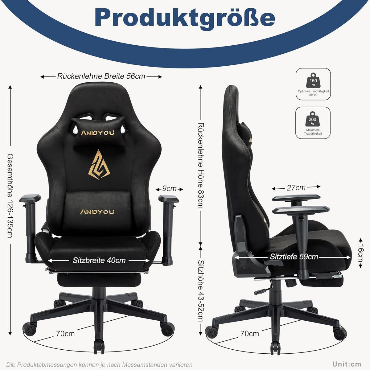 GAMING Stuhl mit Fußstütze und Lendenkissen, schwarz - Schwarz, Kunststoff (59/32/85cm)