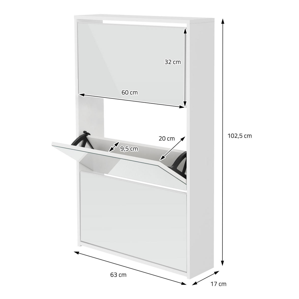 SCHUHSCHRANK mit Spiegel - Weiß, Holzwerkstoff (17/113/63cm) - ML-DESIGN