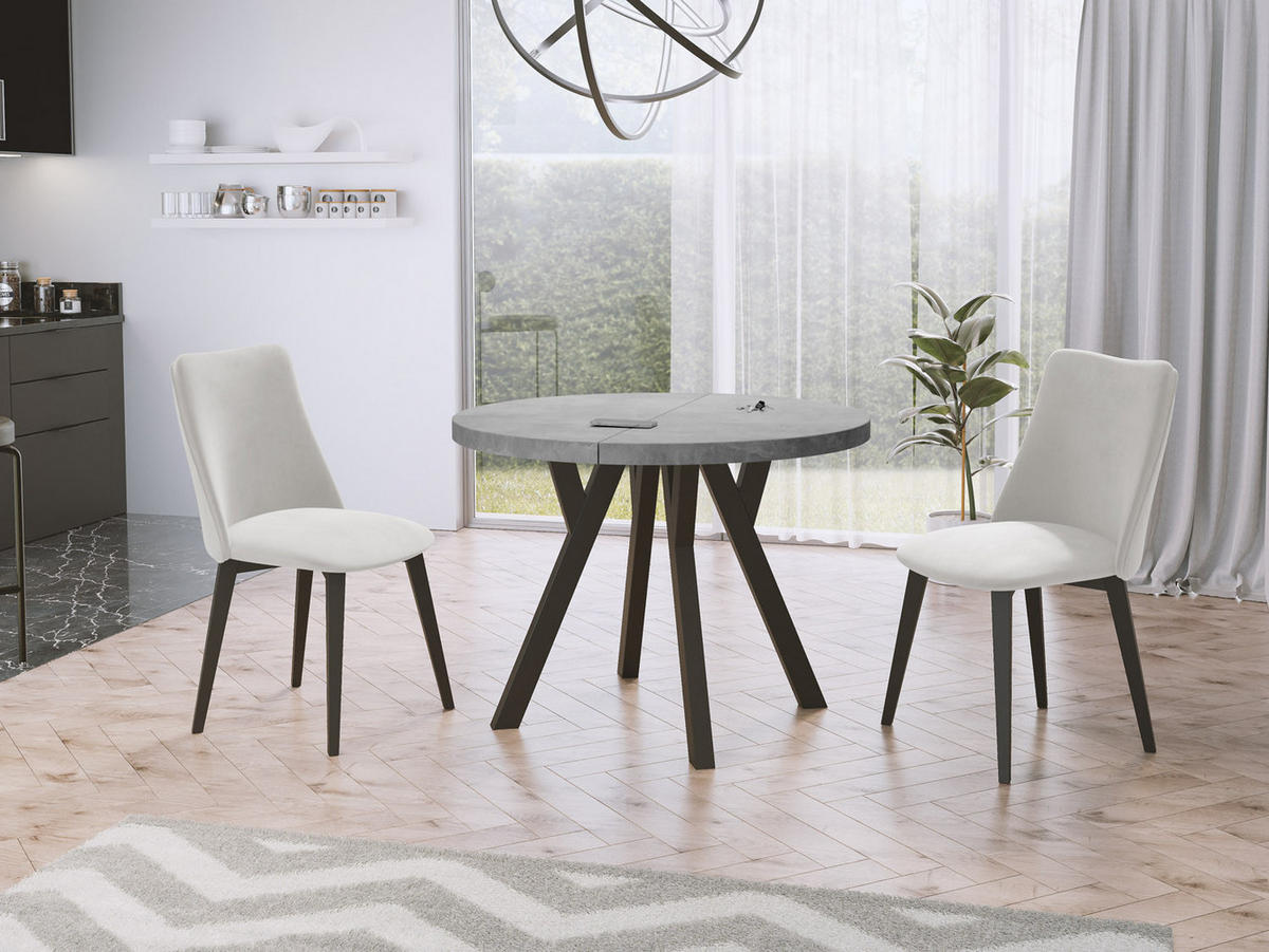ESSTISCH Twixy runder ausziehbarer, Grauer Beton 90-170/90/76 cm - Hellgrau/Schwarz, Holz/Holzwerkstoff (90/90/76cm) - WFL GROUP