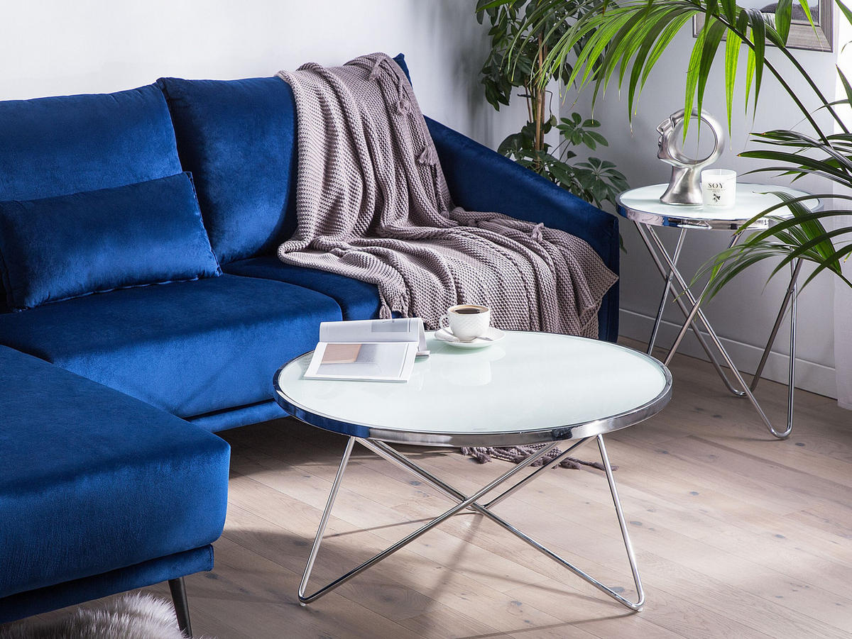 COUCHTISCH weiß/silber 80 cm MERIDIAN Meridian - Silberfarben/Weiß, Glas (80/80/40cm) - Beliani