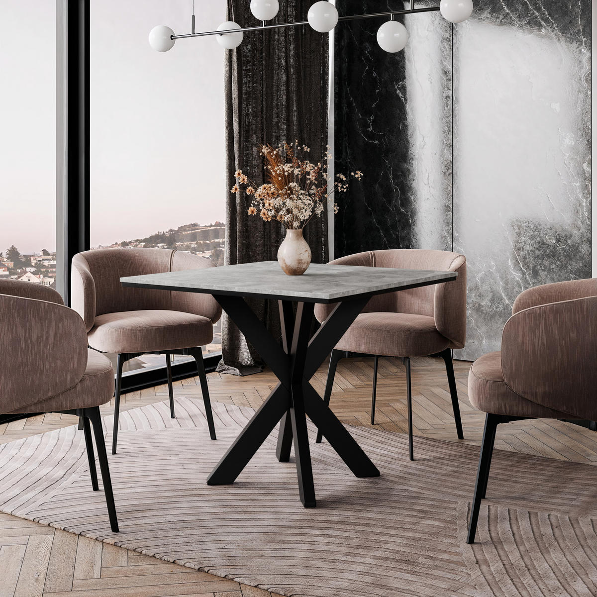 ESSTISCH 90 cm Steingrau - Grau, Metall (90/90/77cm) - Home Collective
