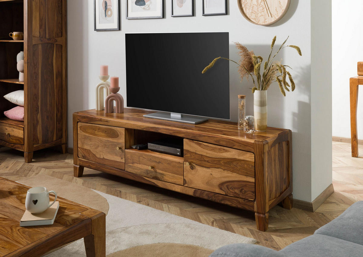 TV-BOARD Sheesham 175x45x55 braun lackiert ANCONA #110 - Braun, Holz (175/55/45cm) - Massivmoebel24