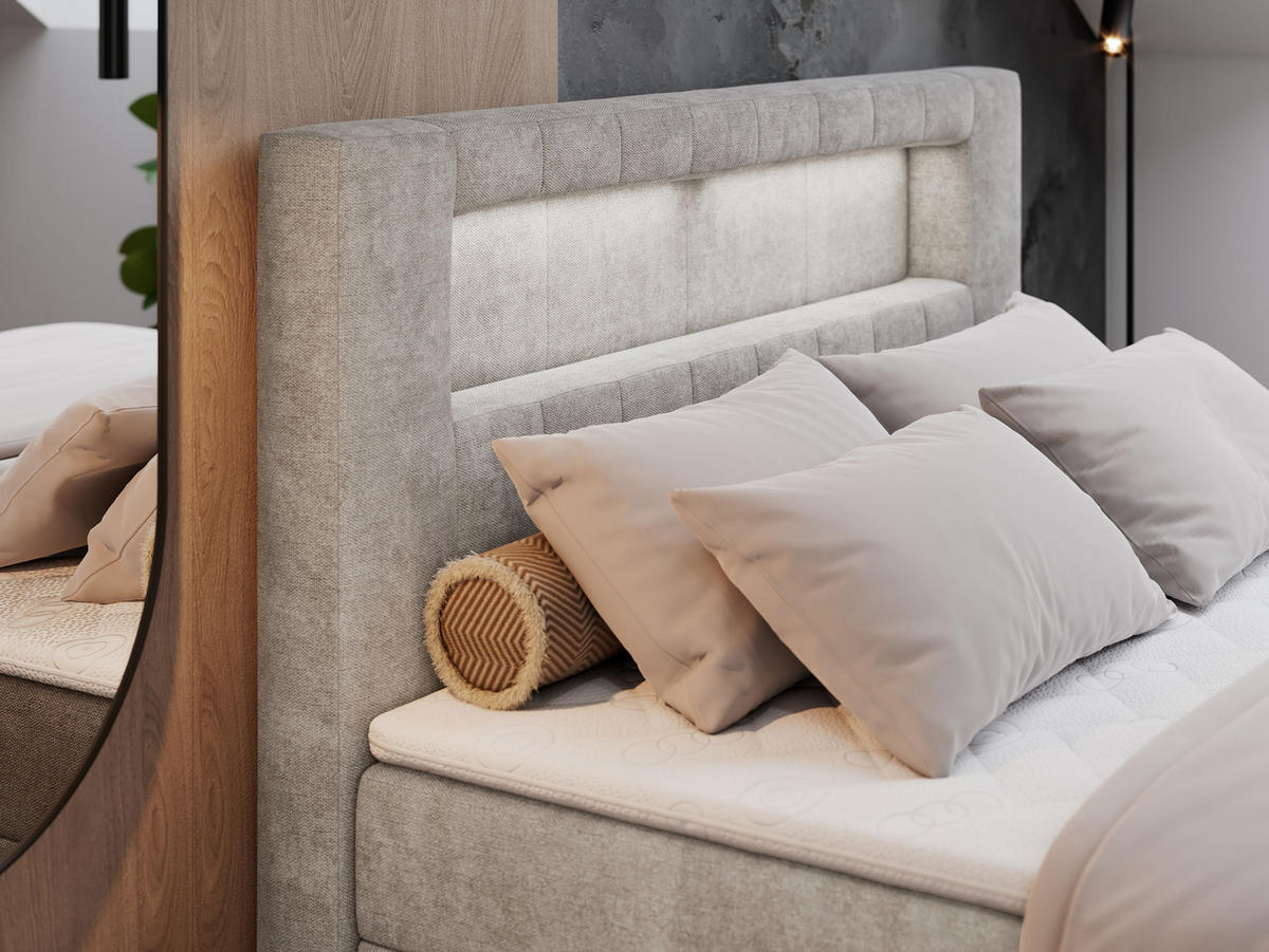BOXBETT GOLD-5 LED 180/200 Beige Struktur - H3 - Beige, Holz/Textil (180/200cm) - MKS